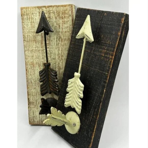 Wooden Arrow Sign Brown Rustic Coat Wood Plaque Hooks Hang Keys Wall Art Decor - Picture 2 of 10